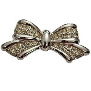 Christian Dior Silver Tone Clear Rhinestone Bow Brooch L870